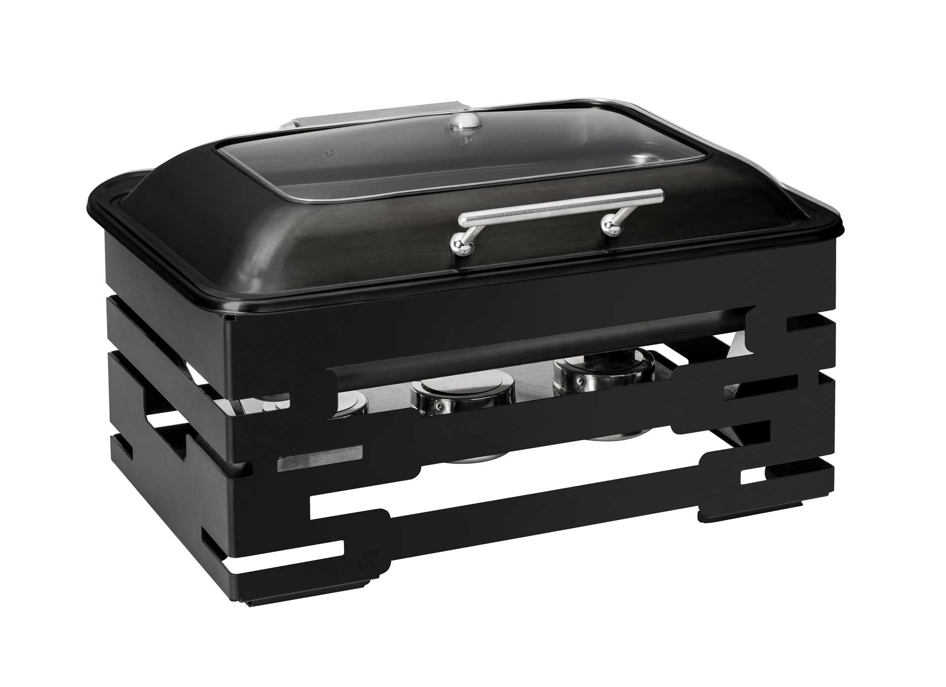 Rosseto Multi-Chef 10 inch Black Warmer with Black Soft Close Chafer 3 Fuel Holders and Reversible Burner Stand, 22.50 x 17.50 x 14.50 inch
