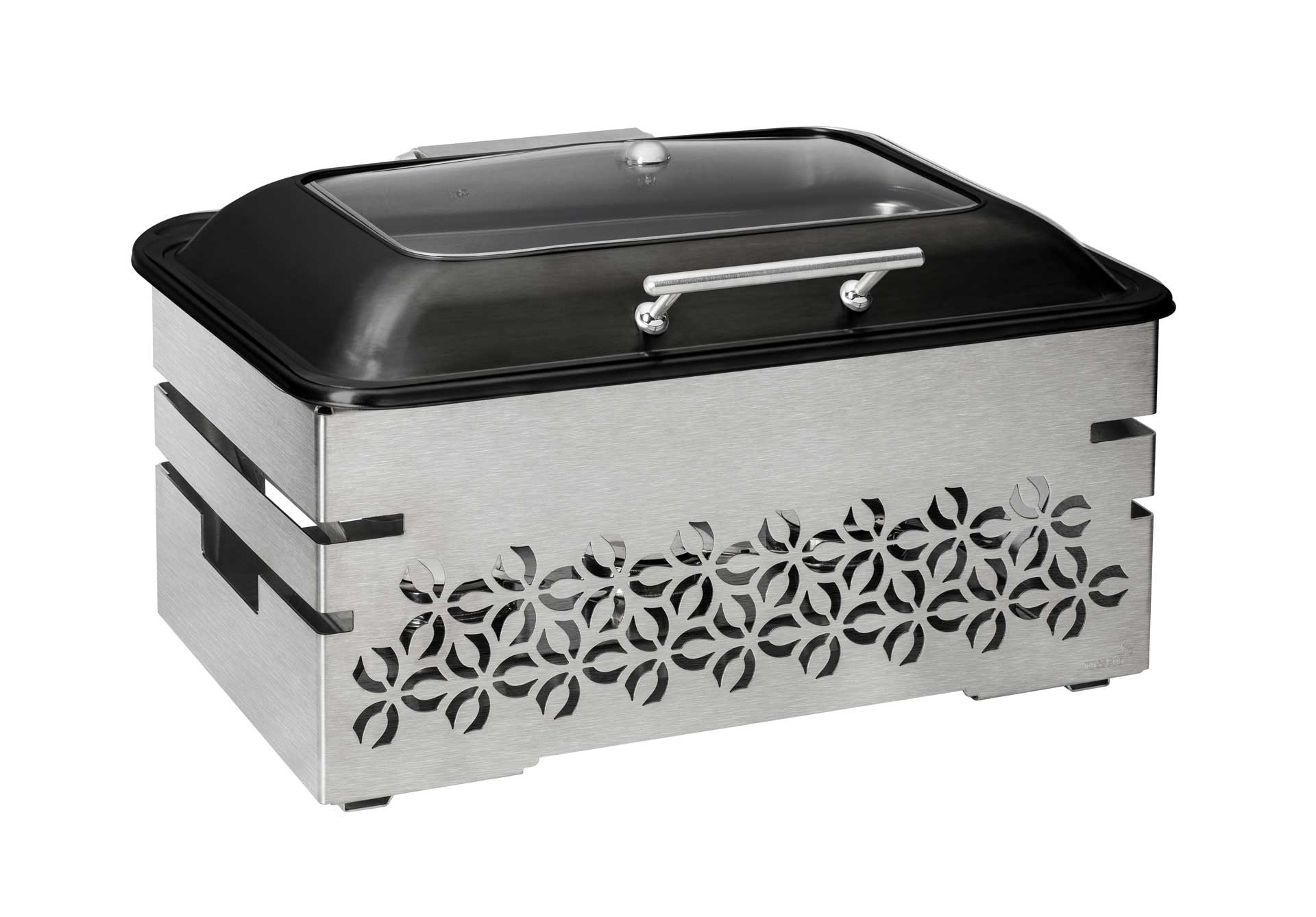 Rosseto Iris 10 inch Stainless Steel Multi-Chef Warmer with Black Soft Close Chafer 3 Fuel Holders and Reversible Burner Stand, 22.50 x 17.50 x 14.50 inch