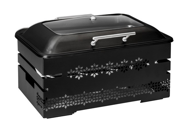 Rosseto Mosaic 10 inch Black Multi-Chef Warmer with Black Soft Close Chafer 3 Fuel Holder and Reversible Burner Stand, 22.50 x 17.50 x 14.50 inch