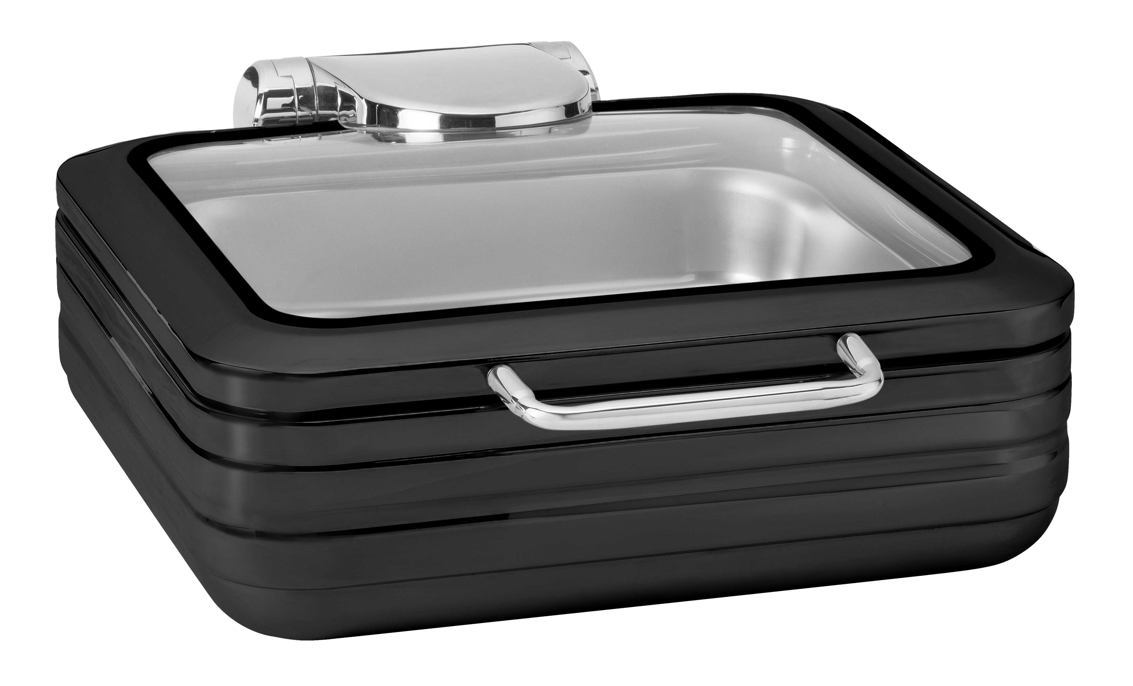 Rosseto De Luxe Matte Black Square Chafing Dish with Glass See Through Lid for Induction Use, 6.34 Quart