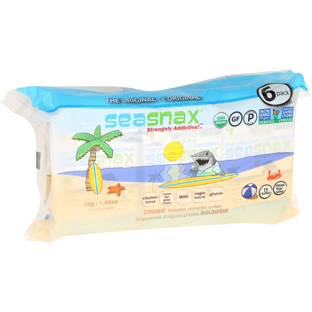 Seasnax Organic Roasted Seaweed Snack, 1.08 Ounce -- 12 per case