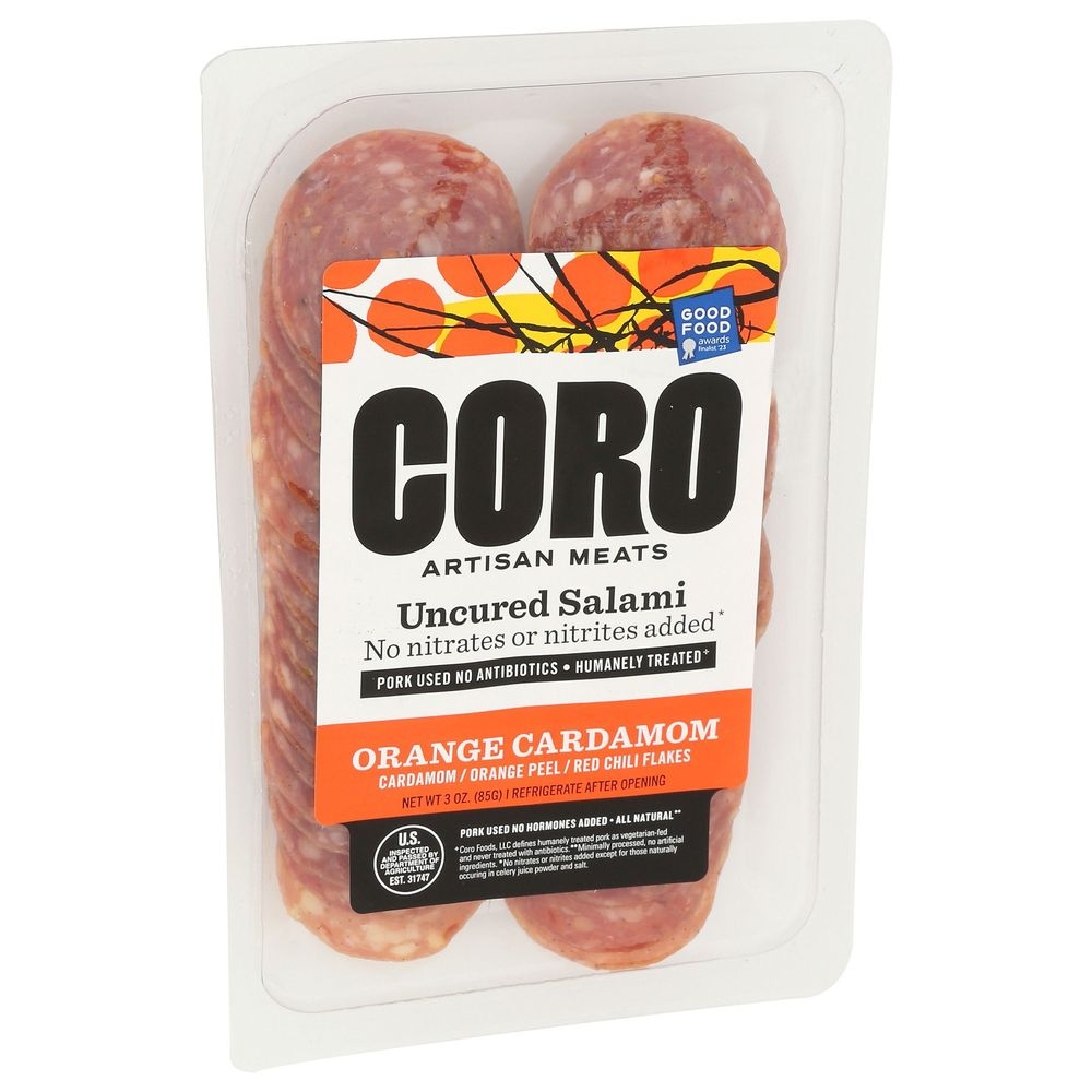 Coro Foods Orange Cardamom Uncured Sliced Salami, 3 Ounce -- 12 per case