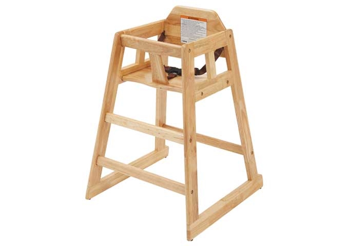 Winco Rubberwood Natural Finish Knocked Down Stacking High Chair, 20 inch Length.