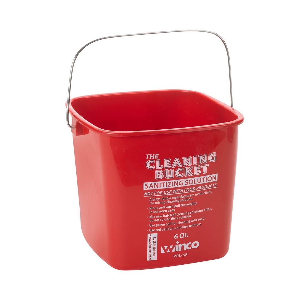 Winco Ppl-6r Polypropylene Red Sanitizing Solution Cleaning Bucket, 6 Quart Capacity