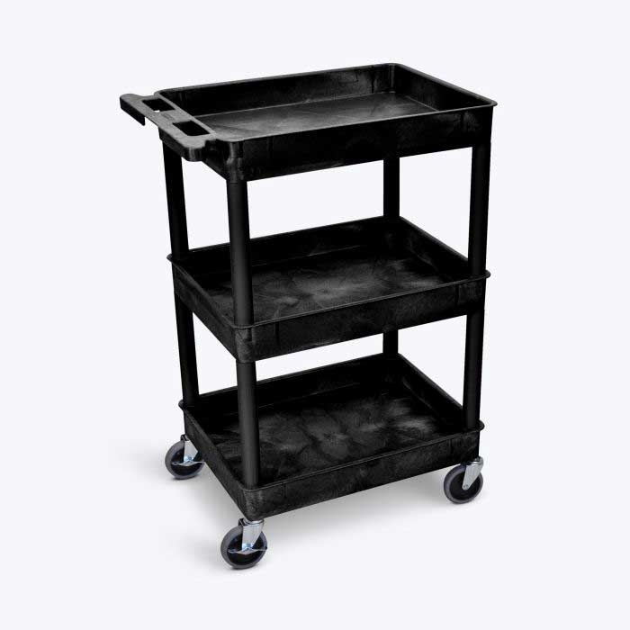 Luxor 3 Shelves Tub Utility Cart, 24 Inch x 18 Inch x 39.25 Inch