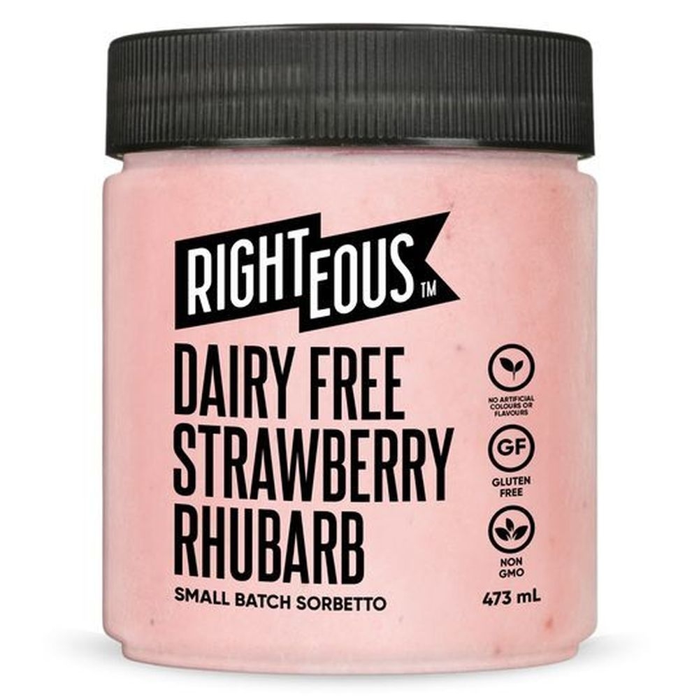 Righteous Dairy Free Strawberry Rhubarb Sorbetto, 16 Ounce -- 8 per case