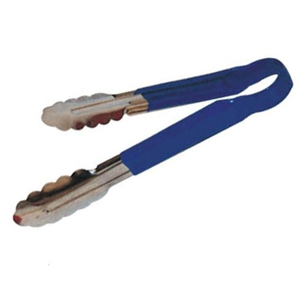 Winco UT-9HP-B Heavy-Duty Stainless Steel Utility Tong with Plastic Blue Handle, 9 inch