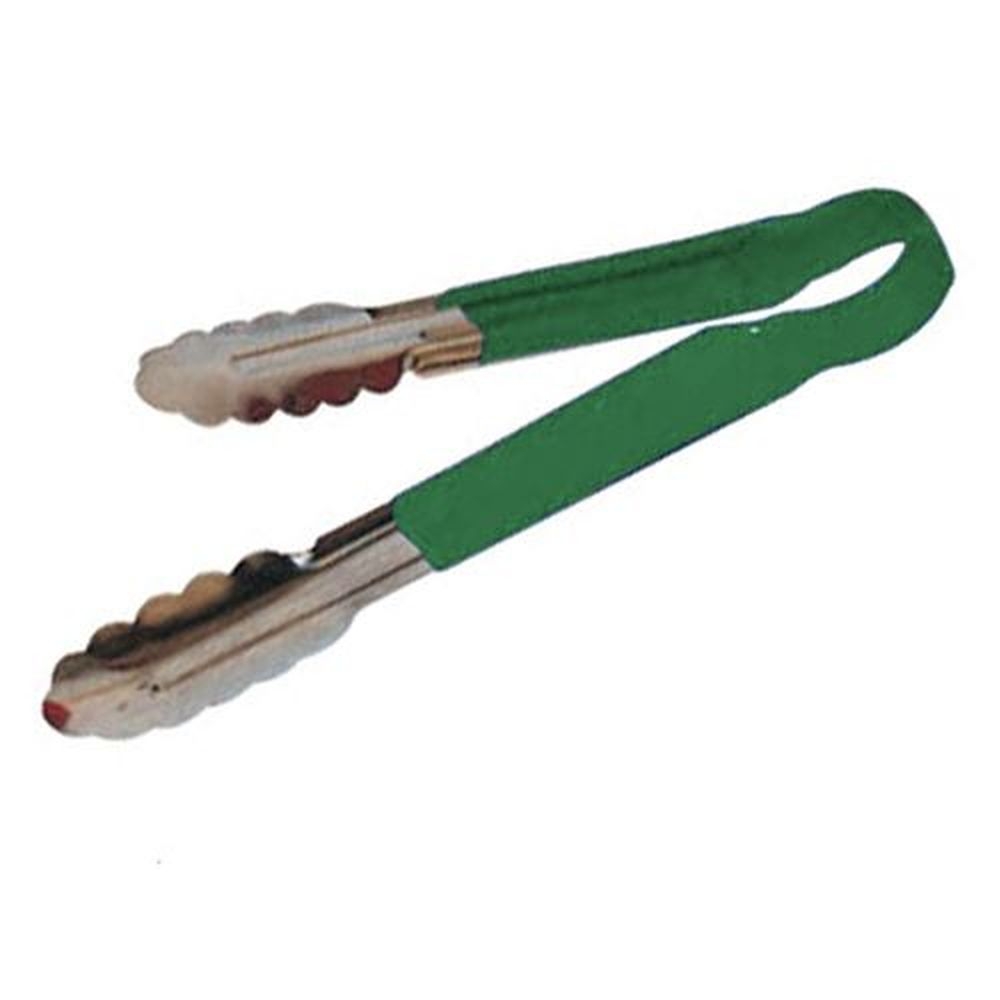 Winco UT-9HP-G Heavy-Duty Stainless Steel Utility Tong with Plastic Green Handle, 9 inch