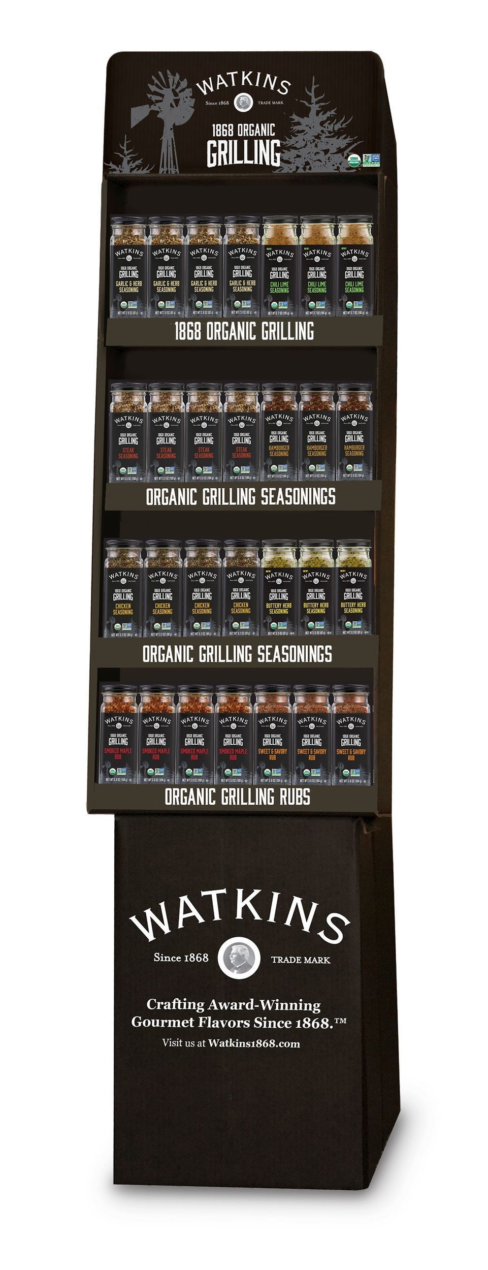 Watkins Organic Eight Varieties Grilling Seasoning - Display -- 56 per case