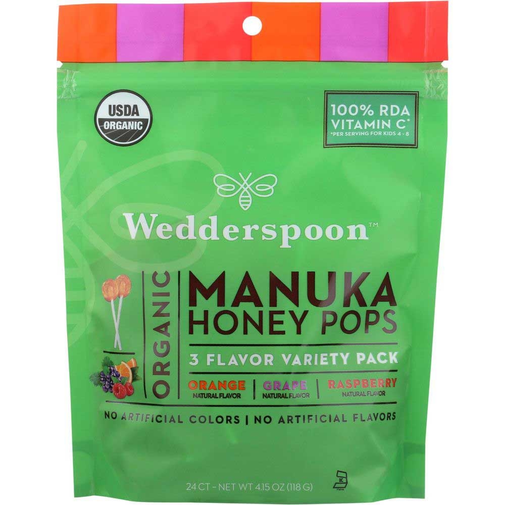 Wedderspoon Organic 3 Flavors Manuka Honey Pops - Variety, 4.15 Ounce -- 6 per case