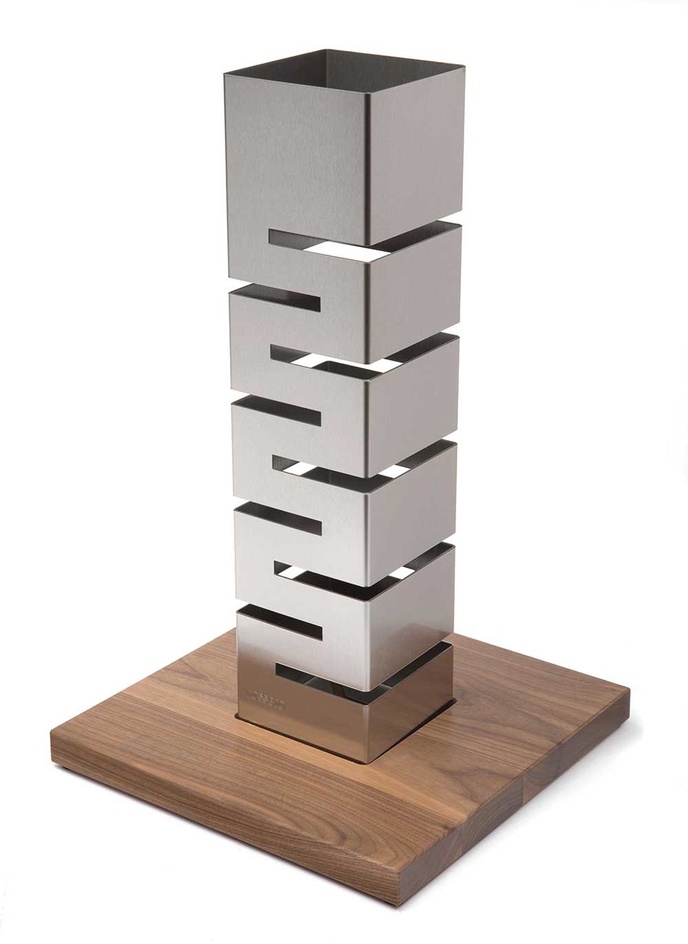Rosseto Skycap Tall Stainless Steel Multi-Level Column Riser with Walnut Base, 13.8 x 13.8 x 22.4 inch