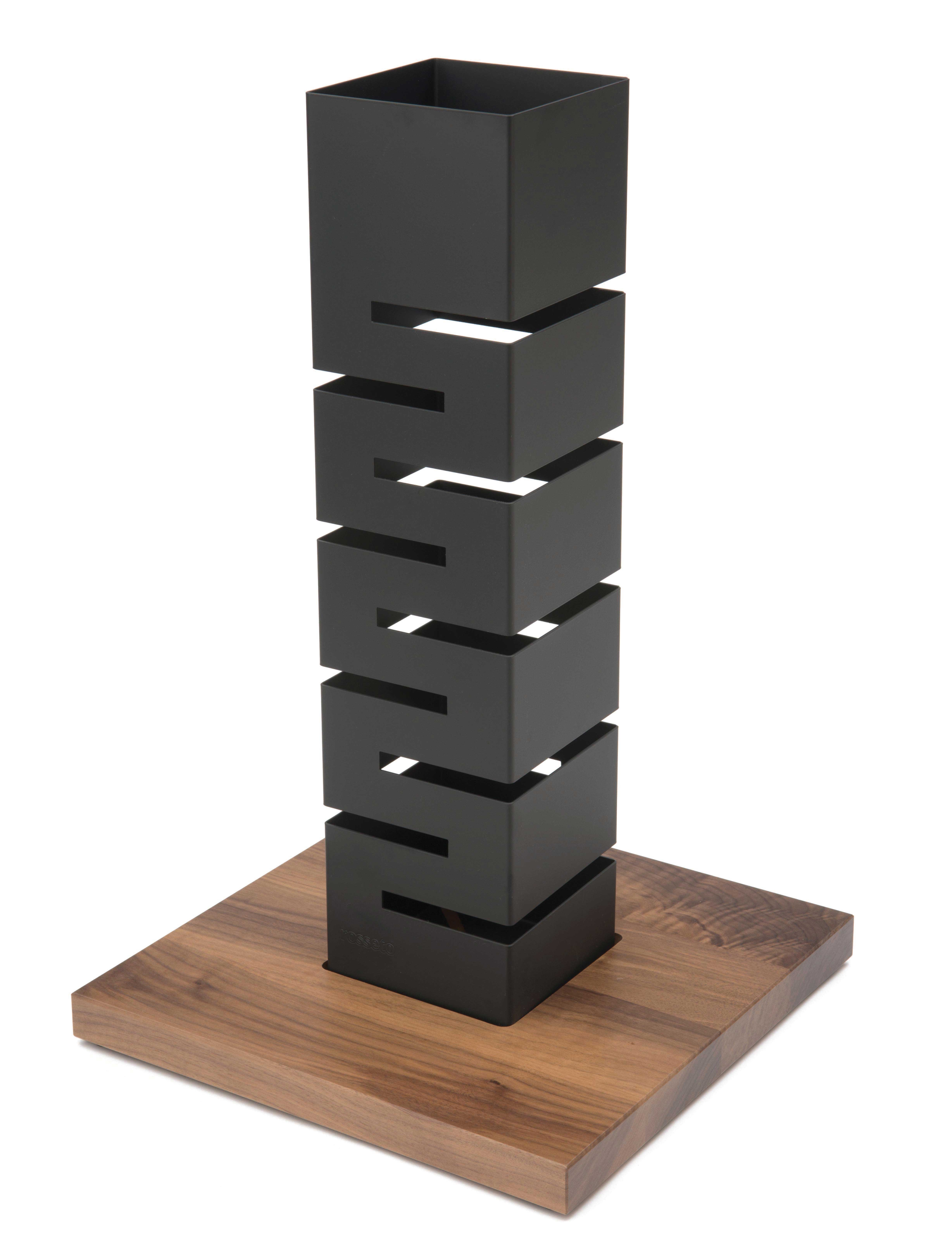 Rosseto Skycap Tall Black Matte Multi-Level Column Riser with Walnut Base, 13.8 x 13.8 x 22.4 inch