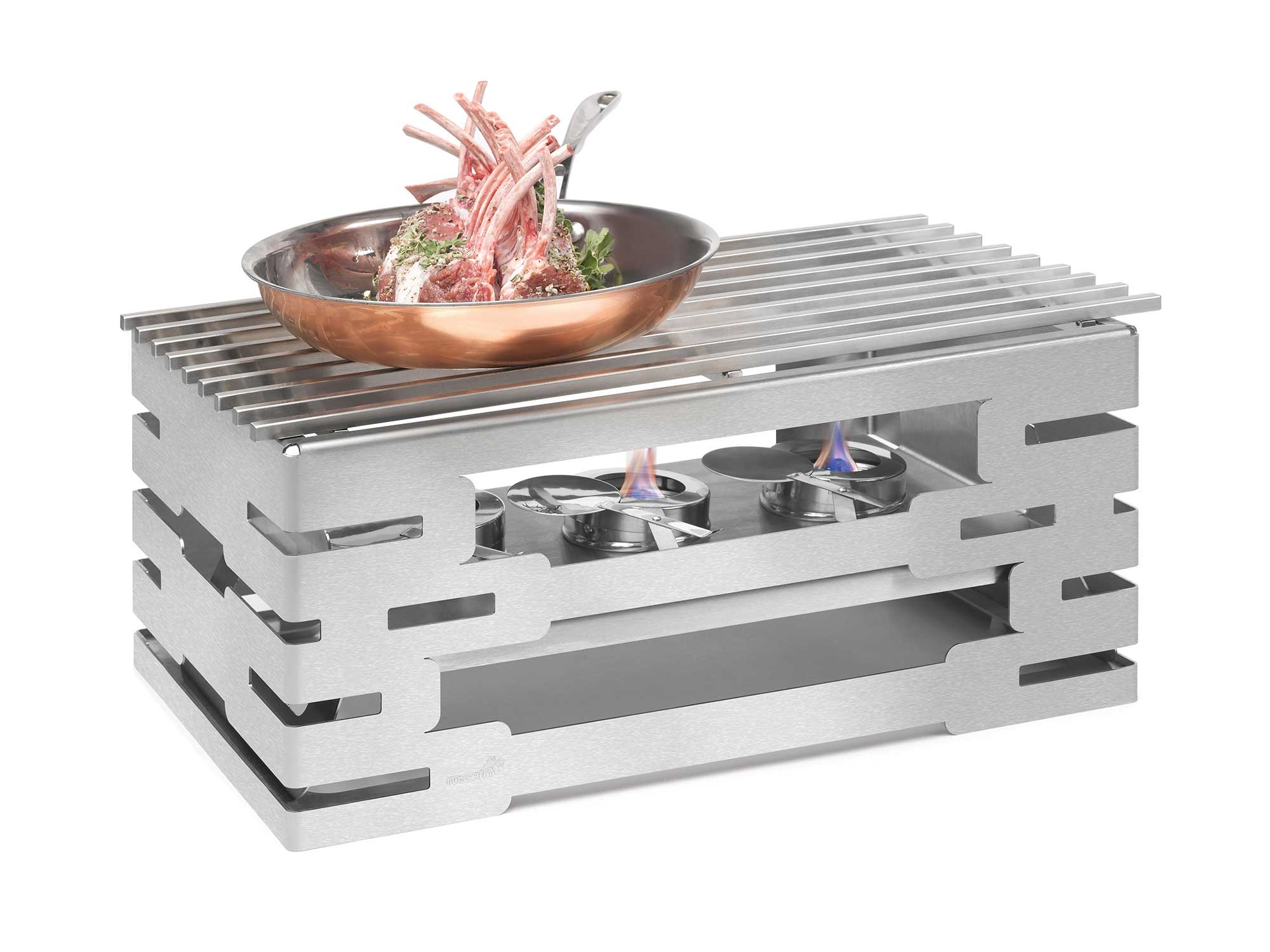 Rosseto Multi-Chef Rectangular Stainless Steel Warmer with Track Grill Top, 23.25 x 13.5 x 10.38 inch