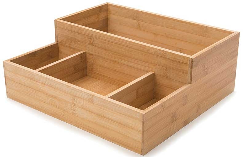 Rosseto Large Bamboo Condiment Tray, 16 x 14.75 x 6.25 inch