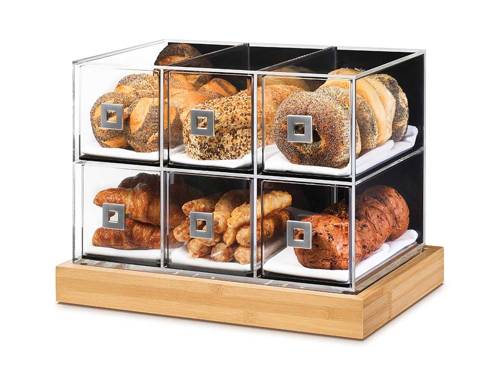 Rosseto Acrylic Six Drawer Bakery Case with FRESH Bamboo Base, 21 x 13.63 x 15.38 inch