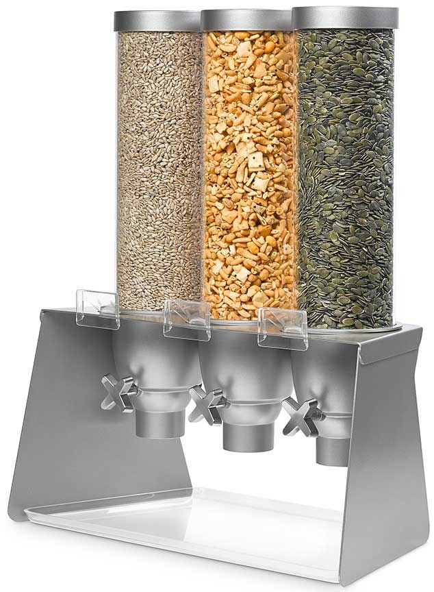 Rosseto EZ Serv 3 Container Grey Metal Tabletop Dispenser with Acrylic Tray, 20.5 x 10.5 x 25.13 inch