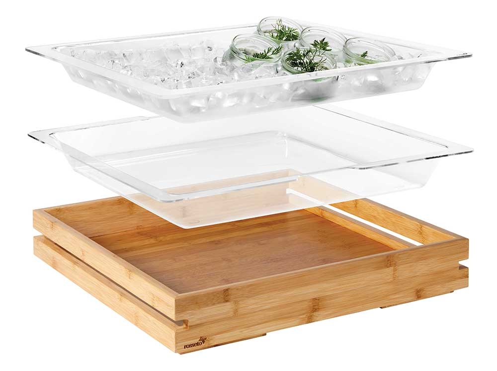 Rosseto Clear Acrylic Insert and Tub for Natura Large Bamboo Tray and Stand System, 20 x 20 x 3 inch