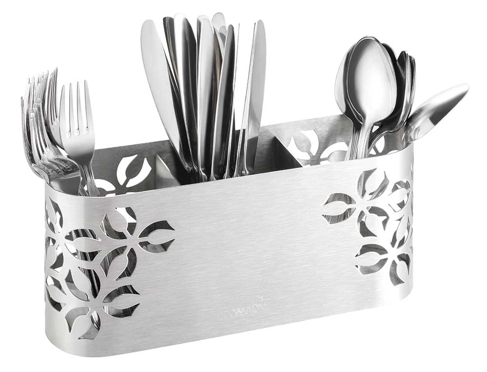 Rosseto Iris Stainless Steel Cutlery Holder, 11.8 x 3.2 x 5.3 inch