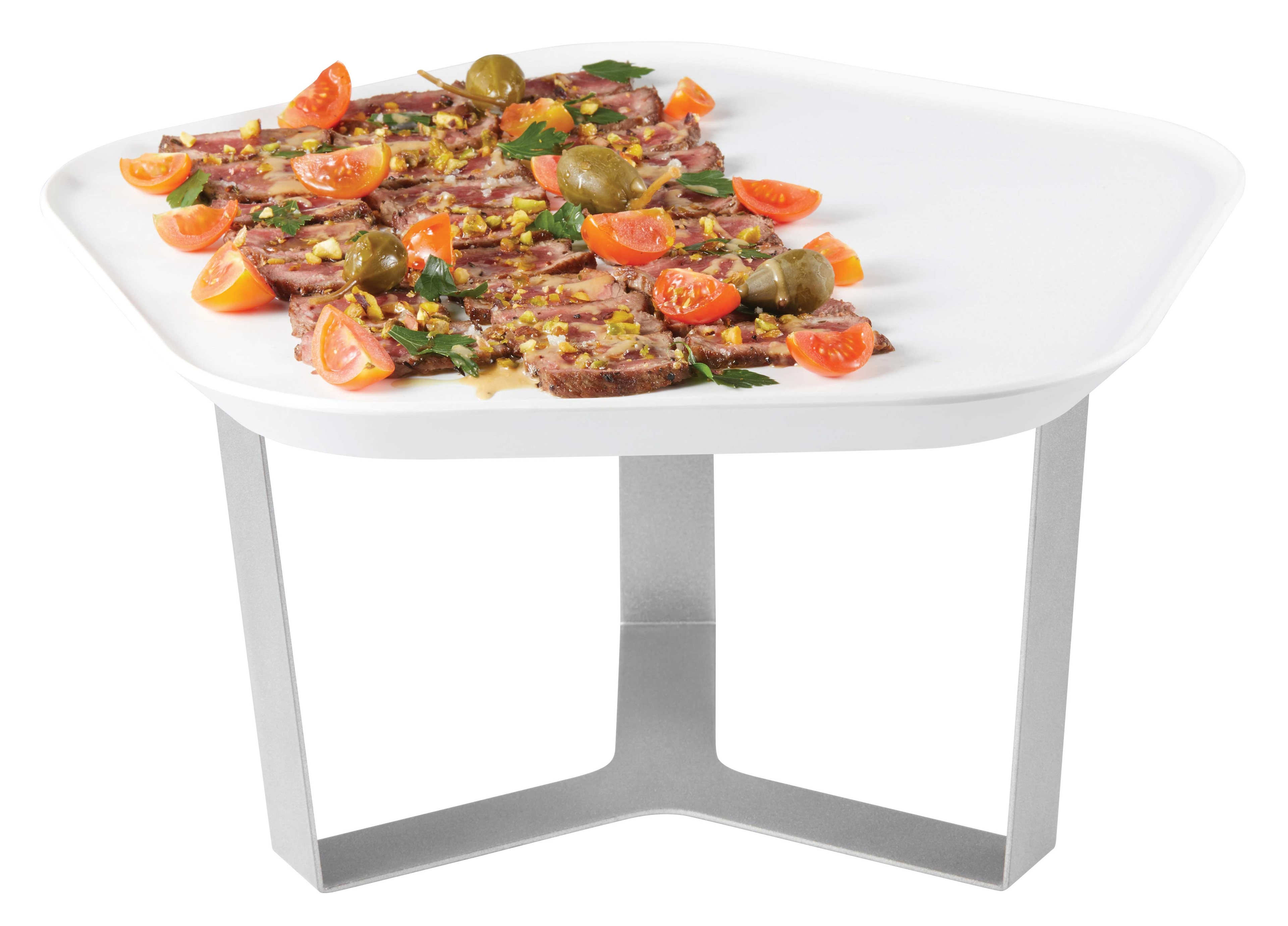 Rosseto Forme Melamine Polygon White Tray with Three Leg Silver Riser, 14.5 x 14 x 7.5 inch