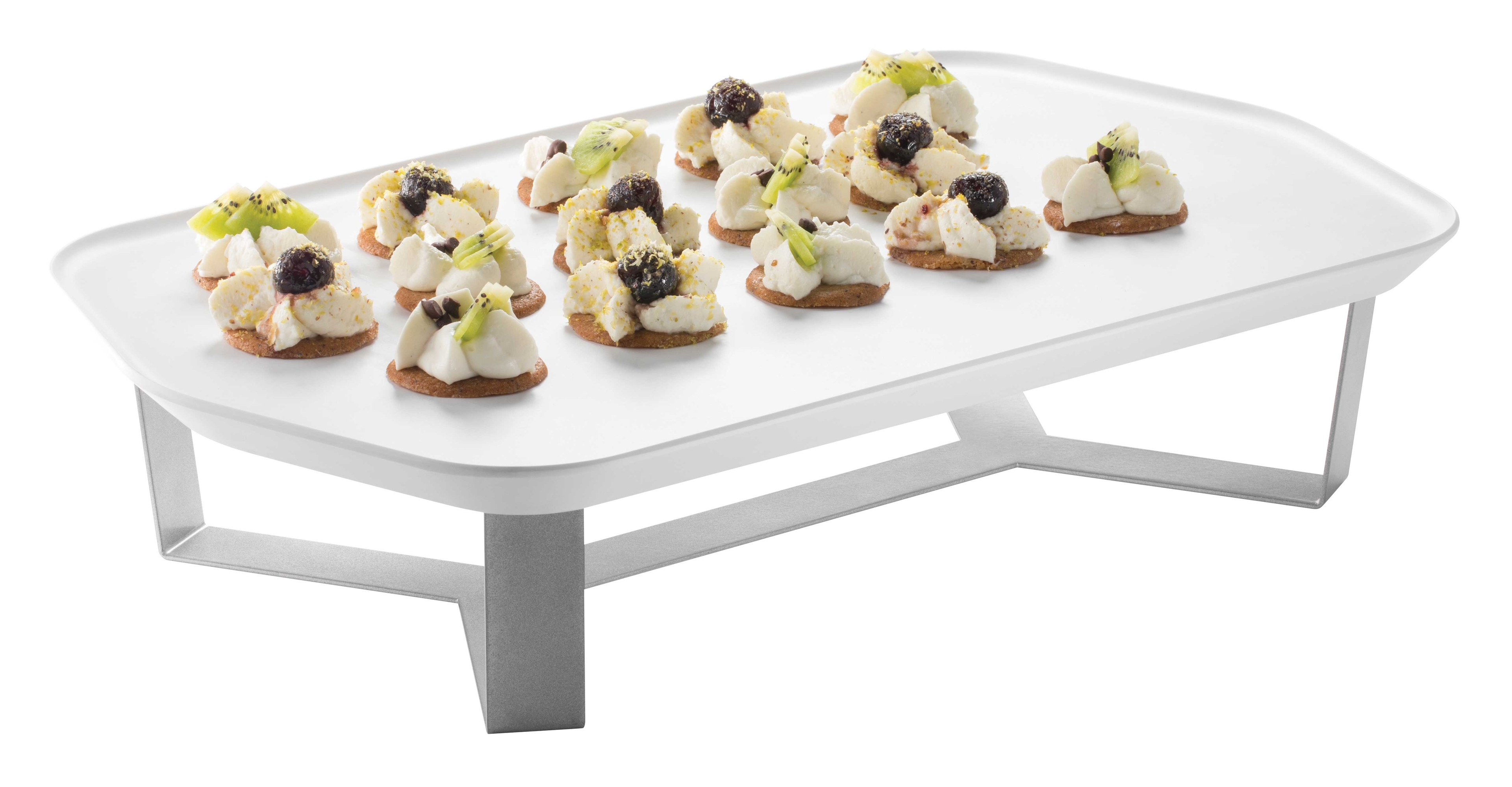 Rosseto Forme Melamine Rectangle White Tray with Four Leg Silver Riser, 20.25 x 12.25 x 4.38 inch