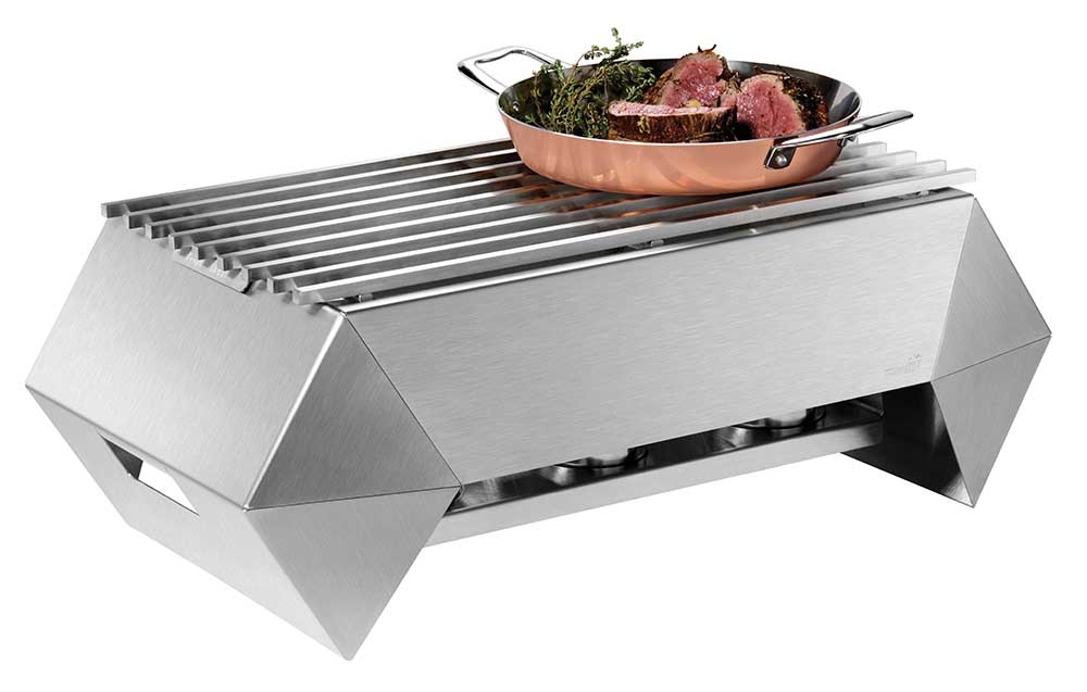 Rosseto Diamond Multi-Chef Stainless Steel Warmer Kit with Grill 3 Fuel Holders and Reversible Burner Stand, 28 x 17 x 9.88 inch