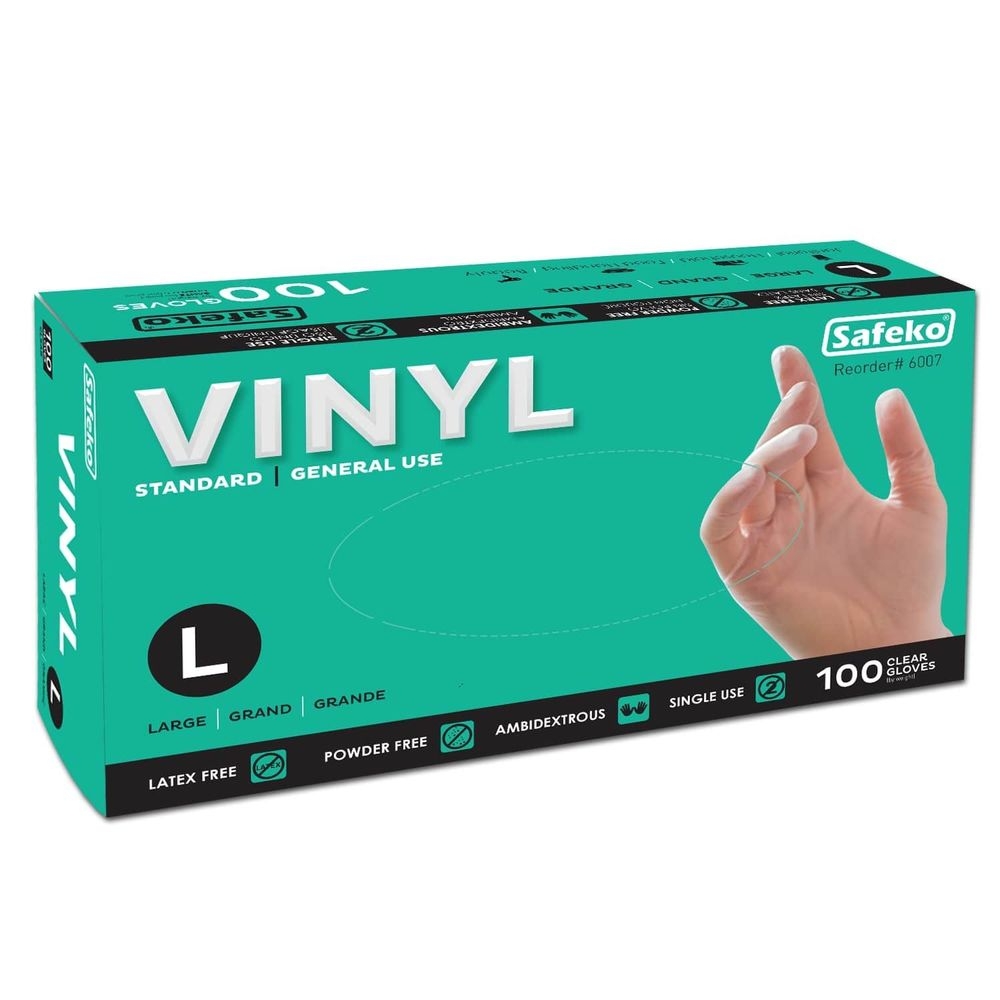 Safeko Large Clear Powder Free Vinyl Industrial Gloves, 100 count -- 10 per case