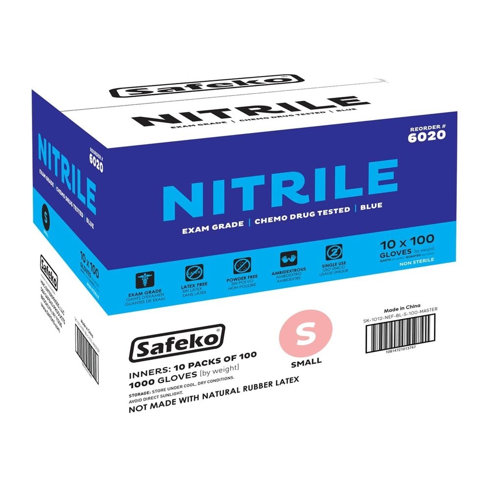 Safeko Small Blue 4 Mil Powder Free Nitrile Examination Gloves, 100 count -- 10 per case