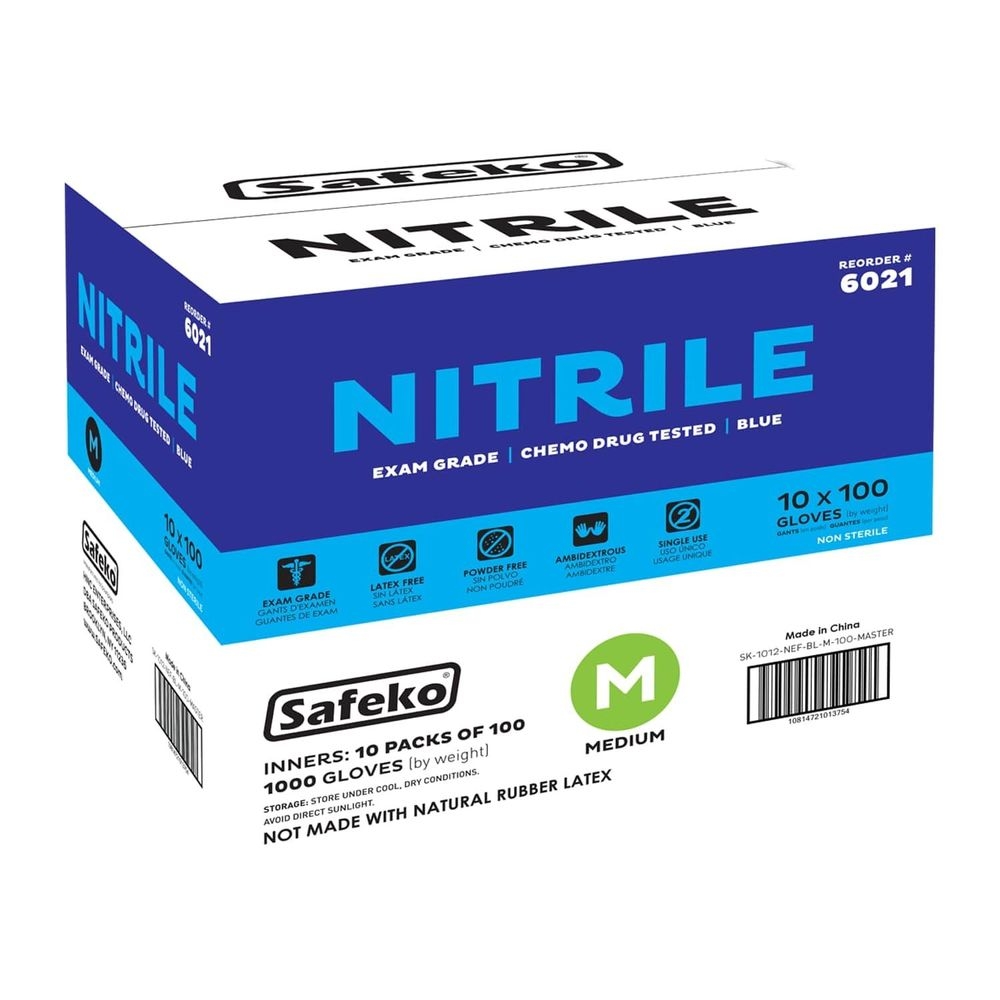 Safeko Medium Blue 4 Mil Powder Free Nitrile Examination Gloves, 100 count -- 10 per case