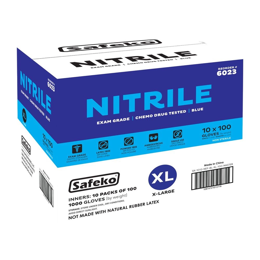 Safeko X-Large Blue 4 Mil Powder Free Nitrile Examination Gloves, 100 count -- 10 per case