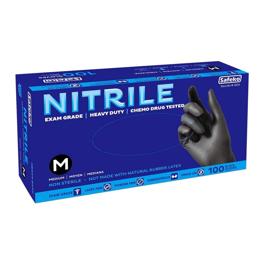Safeko Medium Black 5 Mil Powder Free Nitrile Examination Gloves, 100 count -- 10 per case