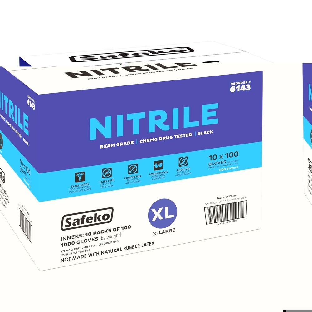 Safeko X-Large Black 4 Mil Powder Free Nitrile Examination Gloves, 100 count -- 10 per case