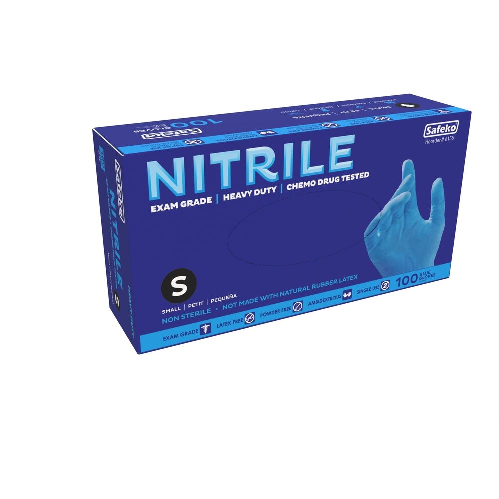 Safeko Small Blue 5 Mil Powder Free Nitrile Examination Gloves, 100 count -- 10 per case