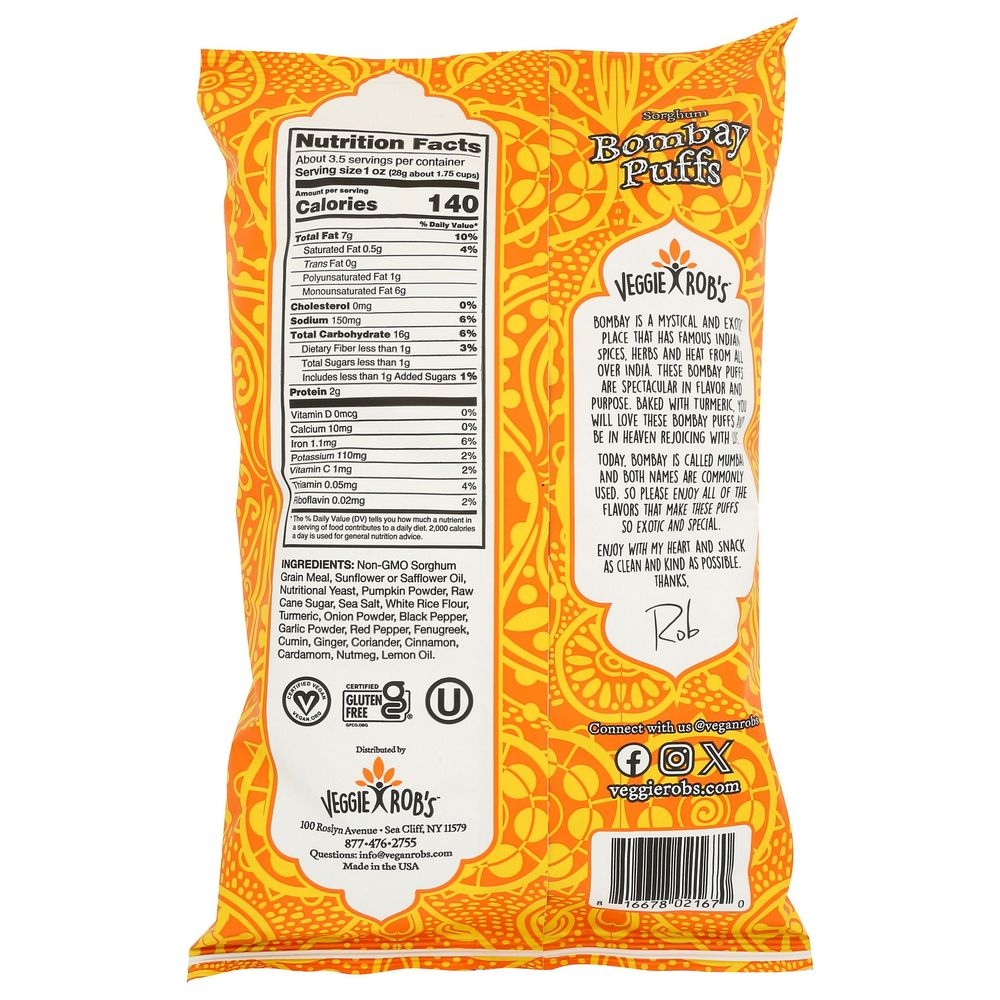 Veggie Robs Bombay Puffs, 3.5 Ounce -- 12 per case