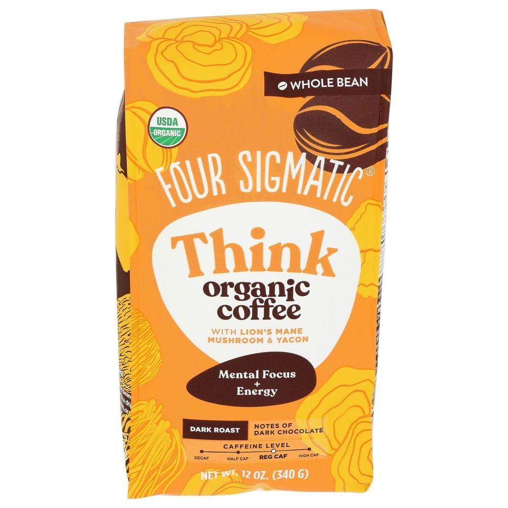 Four Sigmatic Organic Think Whole Bean Coffee with Mushroom, 12 Ounce