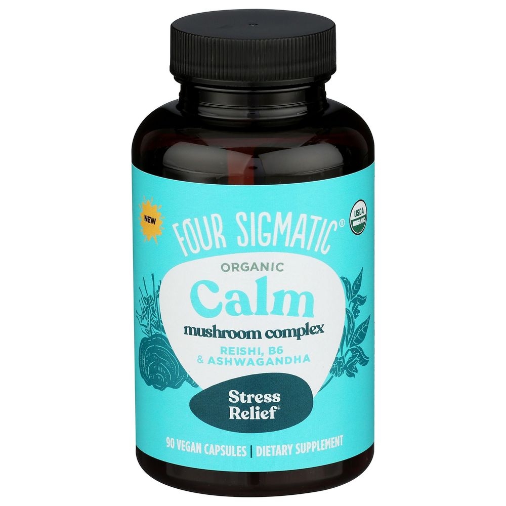 Four Sigmatic Organic Calm Mushroom Stress Relief Vegan Capsules Dietary Supplement, 90 count