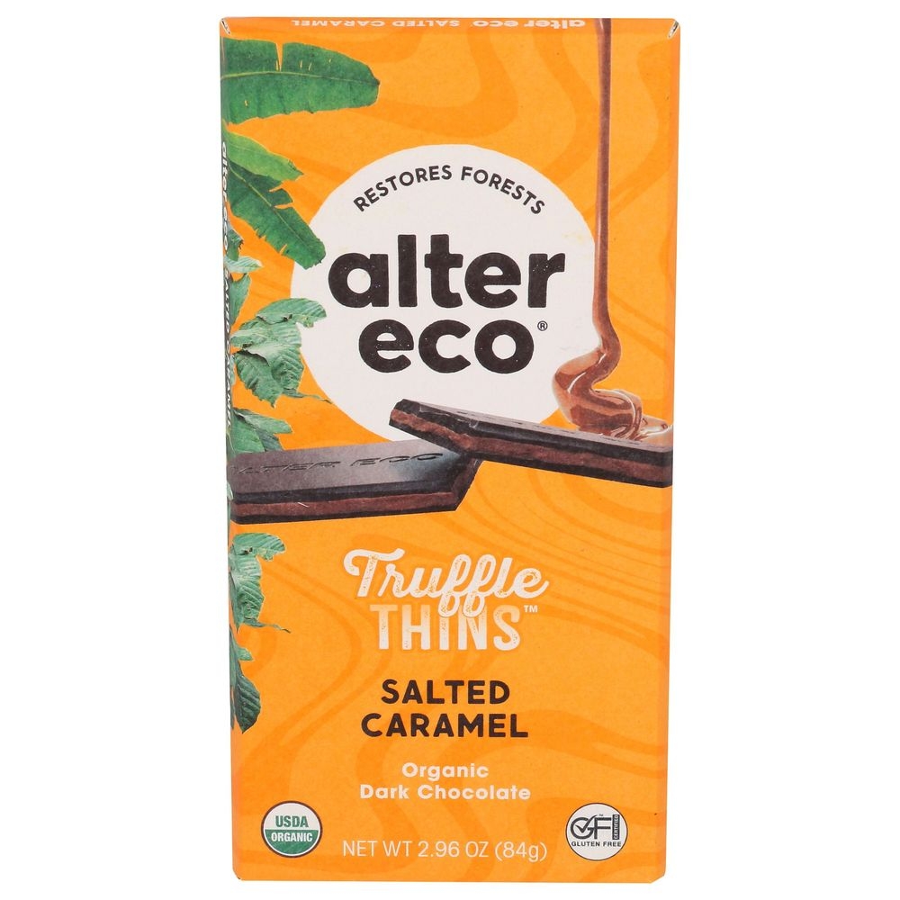 Alter Eco Organic Salted Caramel Dark Chocolate Truffle Thins Bar, 2.96 Ounce -- 12 per case