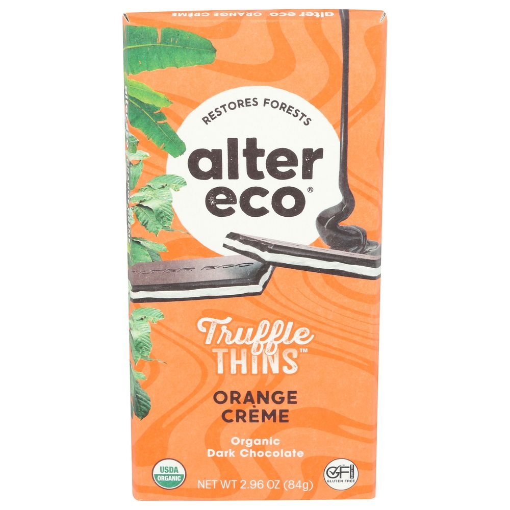Alter Eco Organic Orange Creme Dark Chocolate Truffle Thins Bar, 2.96 Ounce -- 12 per case