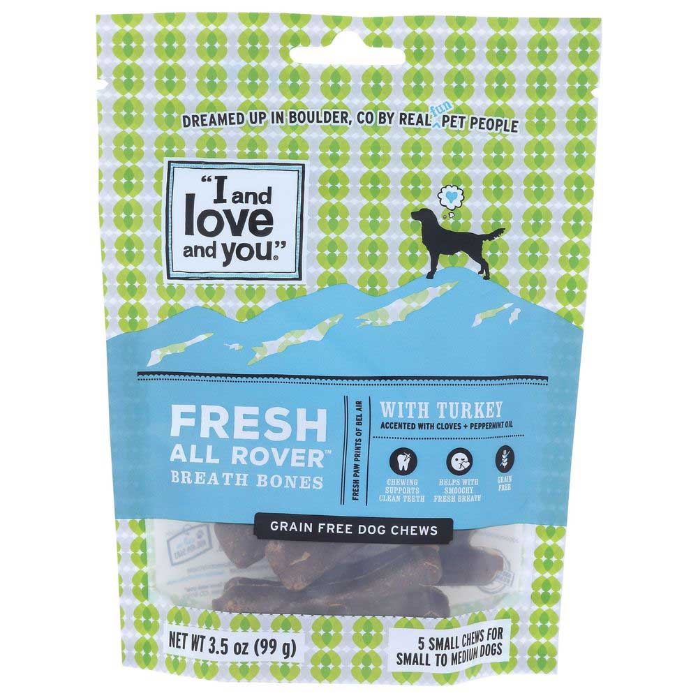I and Love and You Fresh All Rover Small Breath Bones with Turkey Dog Chews - 5 count per pack -- 6 packs per case