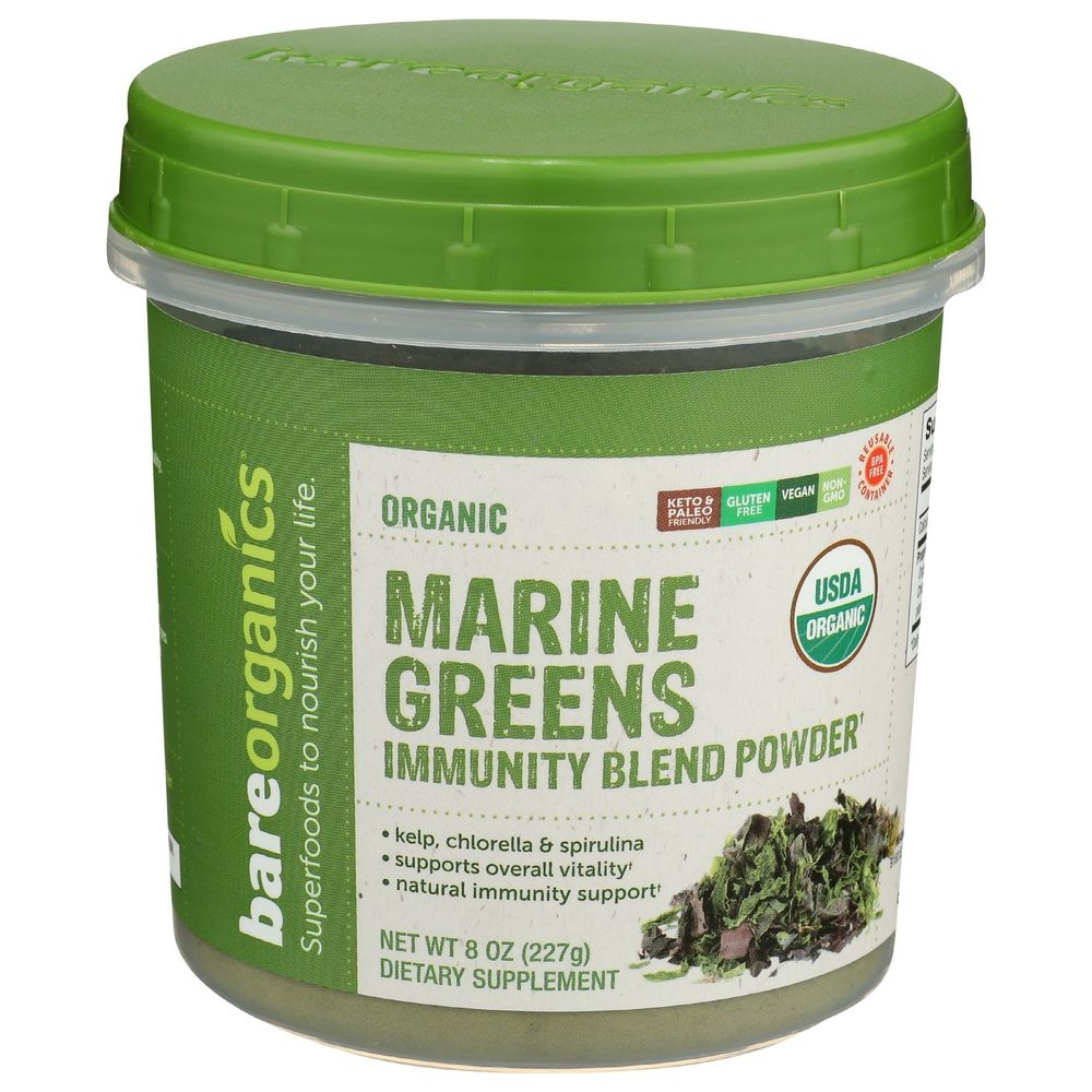 Bare Organics Marine Super Greens Immunity Blend Powder, 8 Ounce