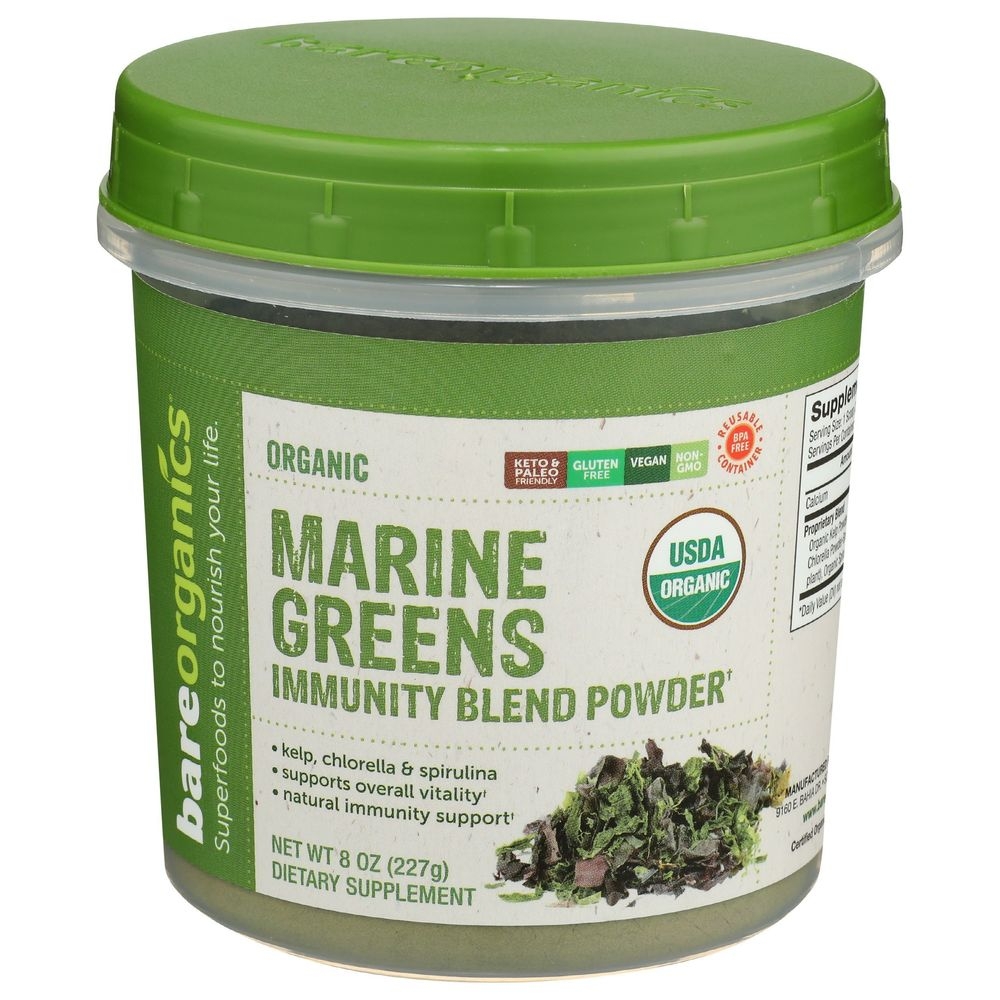 Bare Organics Marine Super Greens Immunity Blend Powder, 8 Ounce