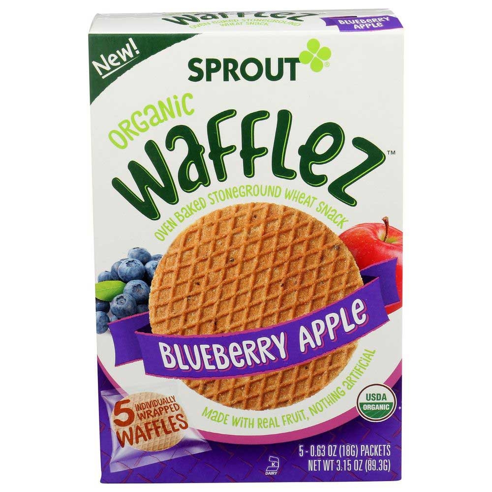 Sprout Organic Blueberry Apple Wafflez, 0.63 Ounce - 5 count per pack -- 10 packs per case