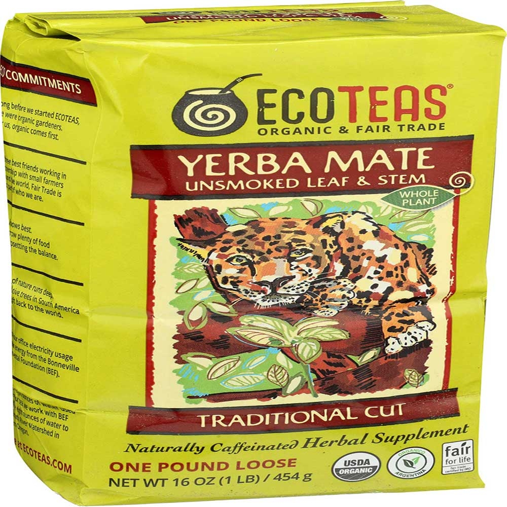 Eco Teas Organic Traditional Cut Leaf/Stem Unsmoked Loose Yerba Mate, 1 Pound -- 6 per case