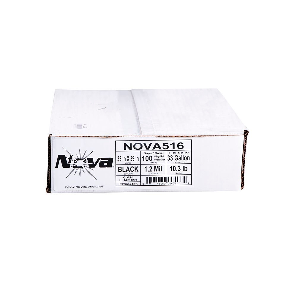 Nova 1.2 Mil Black 33 Gallon Repro Can Liner, 33 x 39 inch -- 100 per case
