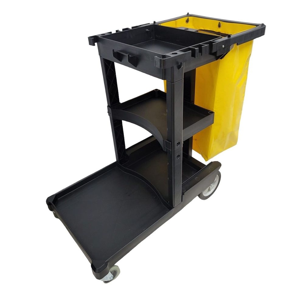 Performance Plus Black 3 Shelf Janitor Cart