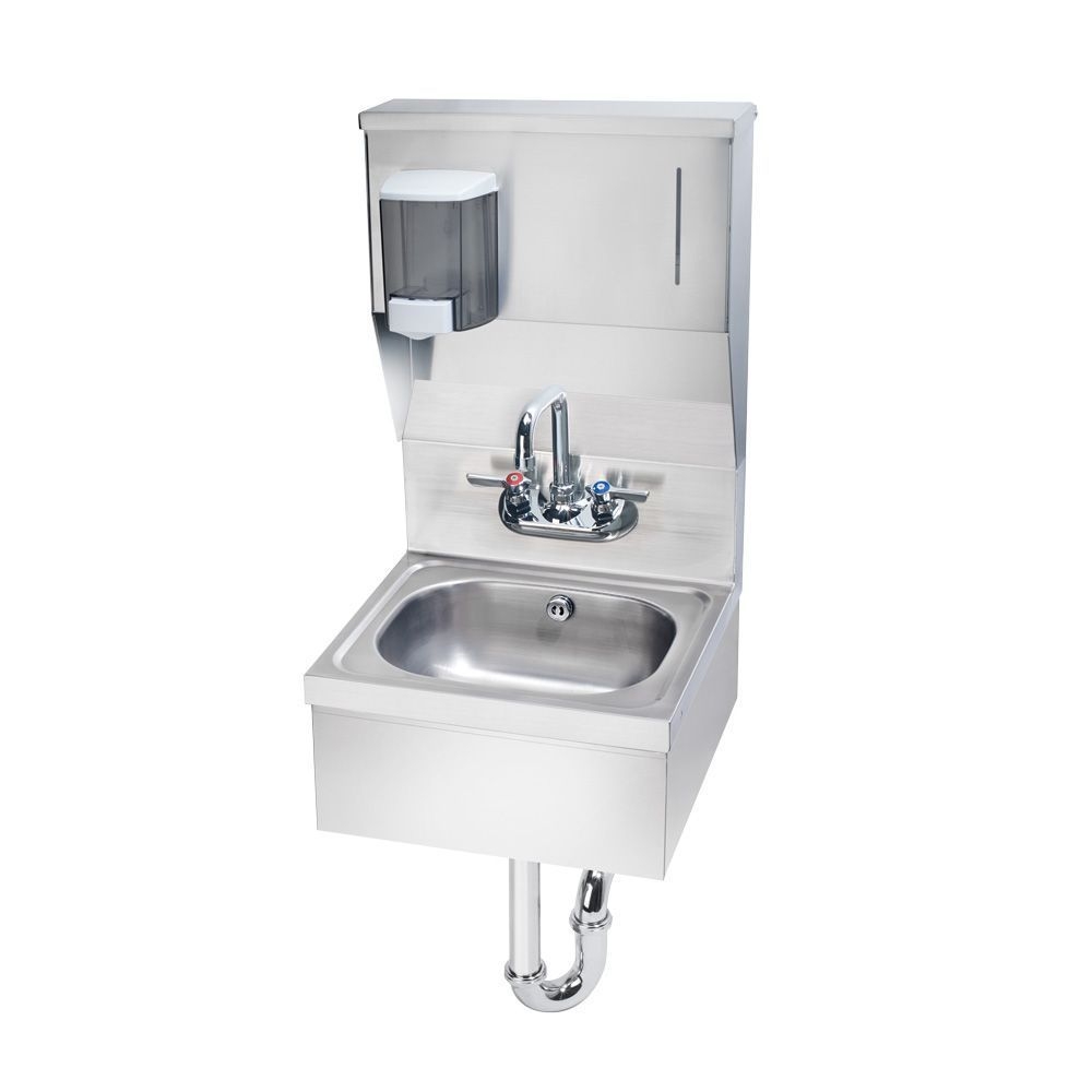 Krowne Stainless Steel Skirt Hand Sink with Soap and Towel Dispenser, 16 x 15 x 24 inch