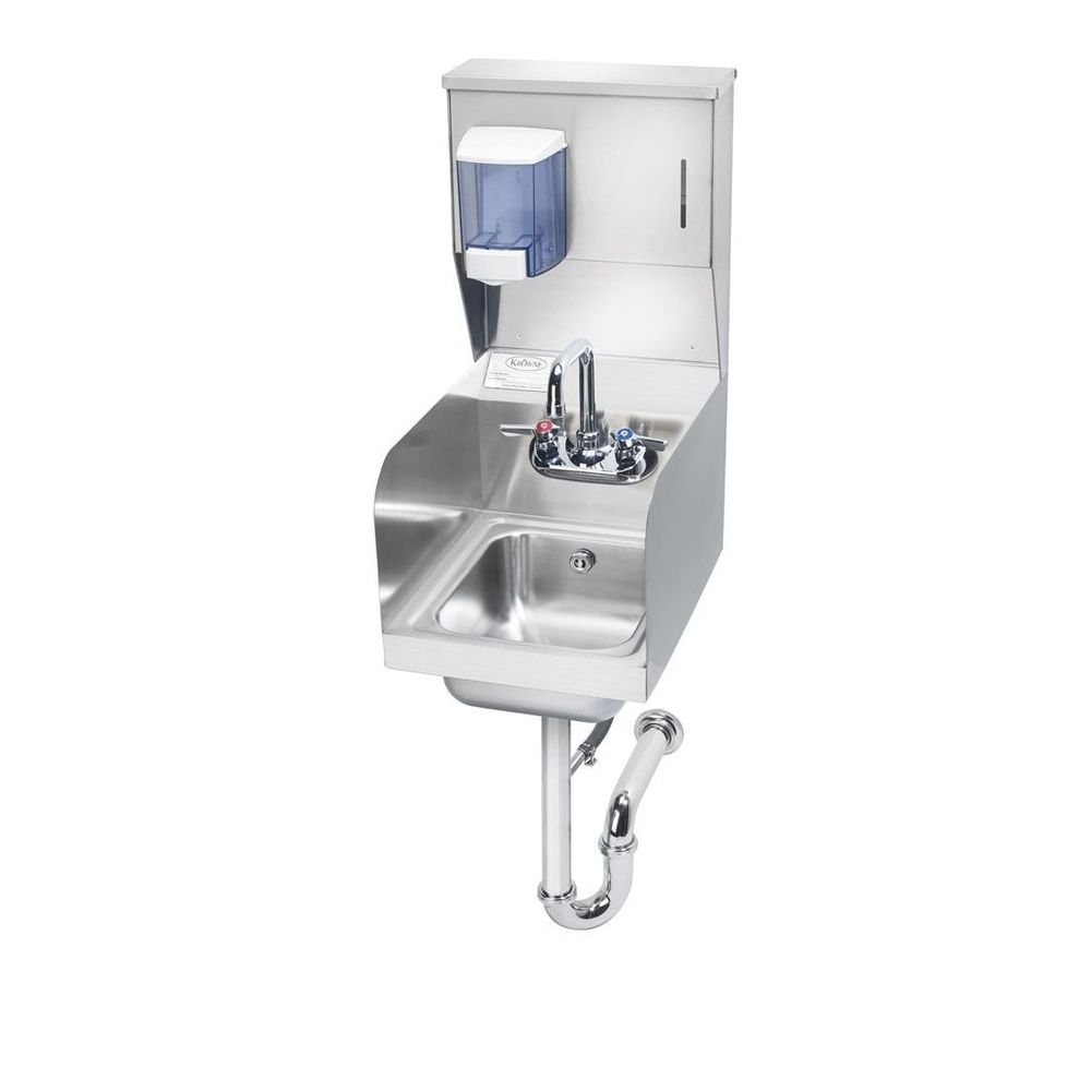 Krowne P Trap and Side Splashes Hand Sink with Soap and Towel Dispenser, 12 x 14 1/4 x 28 inch