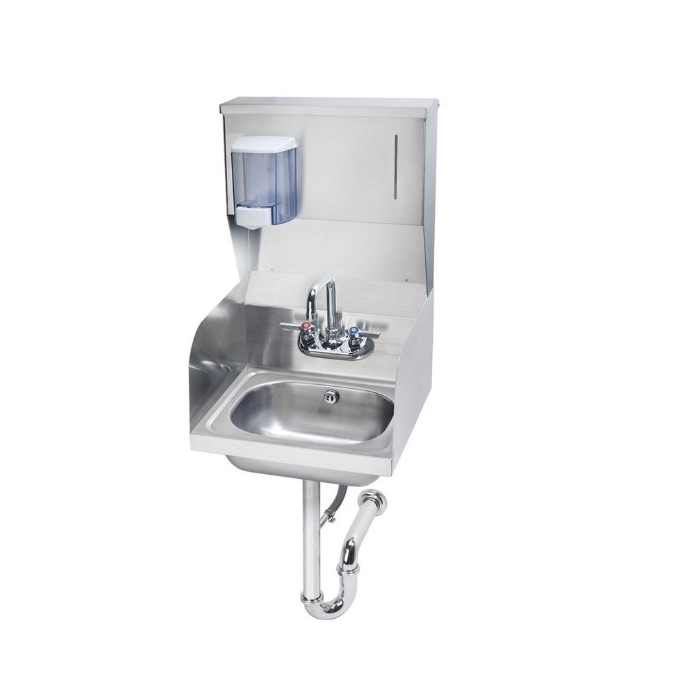 Krowne Hand Sink with Soap Towel Dispenser and Side Splashes, 16 x 15 x 24 inch