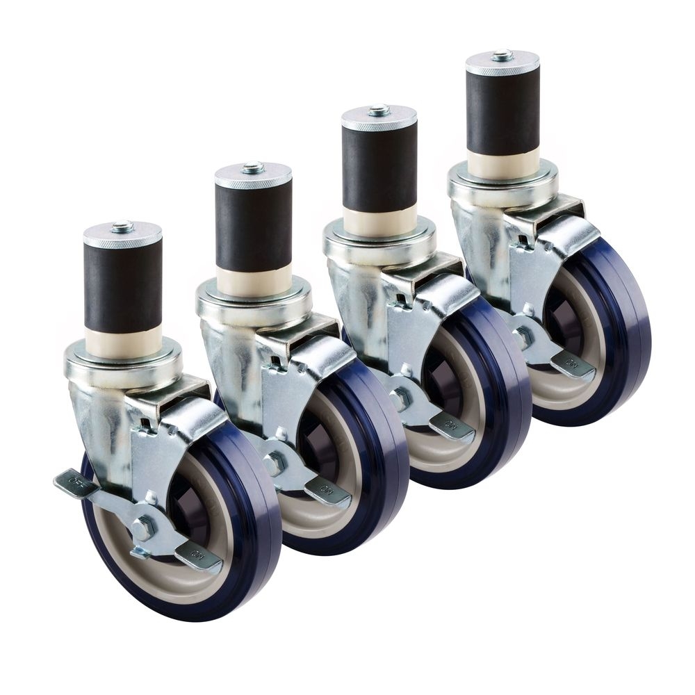 Krowne Economy Series 6 inch Overall 1.5 inch Stem Worktable Caster with Side Brake and 5 inch Wheel, set of 4
