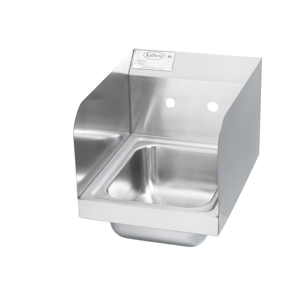Krowne Less Faucet Hand Sink with 4 inch Center Faucet Holes and Side Splashes, 12 x 14 1/4 x 13 inch