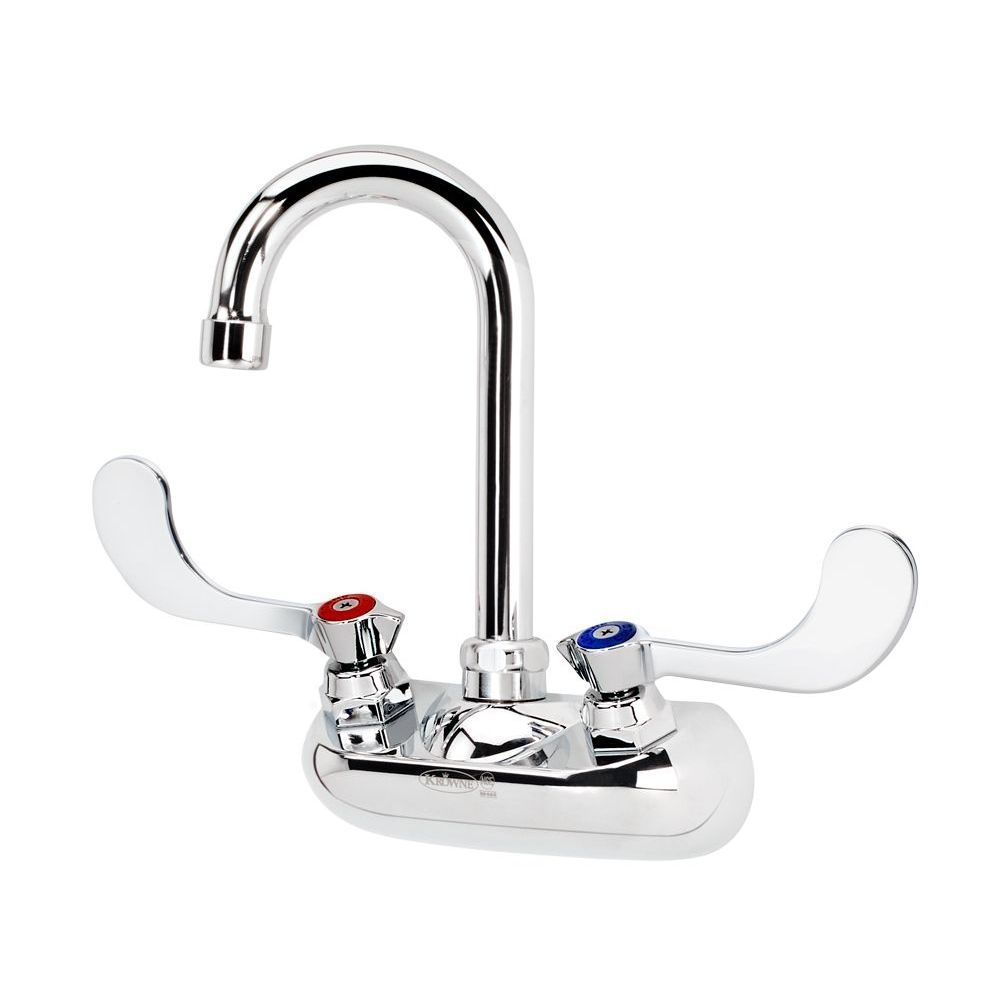 Krowne Silver Series 4 inch Center Wall Mount Faucet with 3.5 inch Wide Gooseneck Spout and Wrist Blade Handles